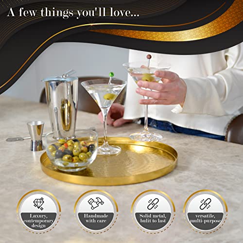 Walbrook Round Gold Tray, 13" Gold Serving Tray, Luxury Decorative Tray, Coffee Table Tray