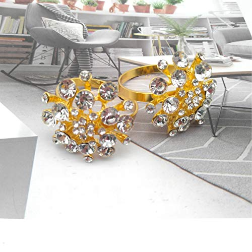 Joyindecor Napkin Rings Set of 6 - Crystal Flower Rhinestone Napkin Ring Holder for Wedding Party Home Kitchen Dining Table Linen Accessories (Golden-1)