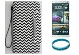 Wireless Fones Branded Chevron Pattern Trendy Faux Leather Wallet Clutch Case for HTC One Max (T6) (Screen Protector & Wristband included)
