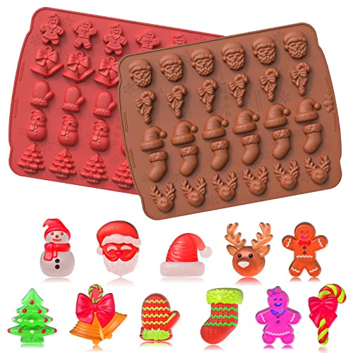 AIERSA Christmas Gummy Molds - Silicone, 2 Pcs 30 Cavity Molds for DIY Candies, Jello, Chocolate