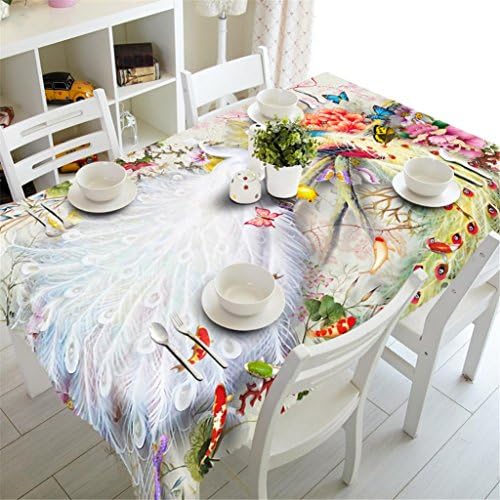Dbtxwd 3D Tablecloth Polyester Colored peacock Digital printing Rectangular Dust-proof Tasteless Kitchen Decorative Dinner Table Top Cover, c