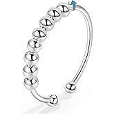 Vito 925 Sterling Silver Fidget Anxiety Ring for Women, Adjustable Open Spinner Ring Stress Relief Ring Stacking Band Anillos Jewelry Gift for Mom Daughter
