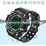 Smart Watch Sports Bluetooth Watch Pedometer Fitness Tracker Wearable Technology IP67 Waterproof Remote Camera Running Equipment for Android and IOS Smartphones Best Choice for Men and Boys BLack