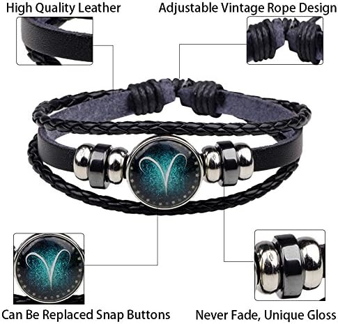 Fracer Mens Womens 12 Constellation Adjustable Beaded Hand Woven Leather Bracelet