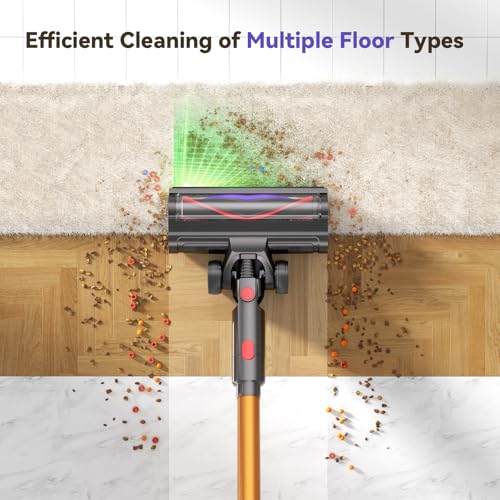 TechRise Cordless Vacuum Cleaner for Home, 550W 45KPa Powerful Suction with HEPA Filter, 60 Min Runtime,Self-Standing, Anti-Tangle Brush, LED Light for Pet Hair, Carpets, Hard Floor