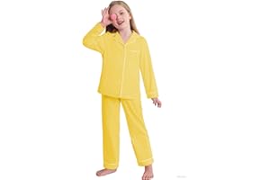 Veseacky Unisex Girls Boys Pajamas Long Sleeve Sleepwear Button-Down 2 Pcs Pjs Set for 5-14 Years