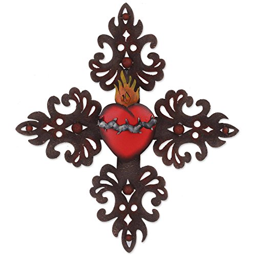 NOVICA 186470" Sacred Heart Cross Wall Adornment, Iron