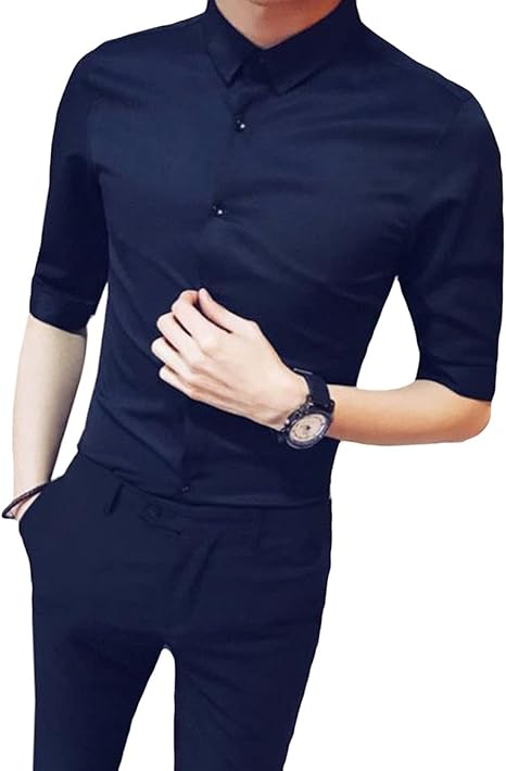 Amazon Yitongメンズ ワイシャツ 五分袖 ｙシャツ 夏服 シャツ ビジネス ワイシャツ トップス 細身 メンズ ブラウス ビジネス シャツ ワイシャツ 紳士着 シャツ 通販