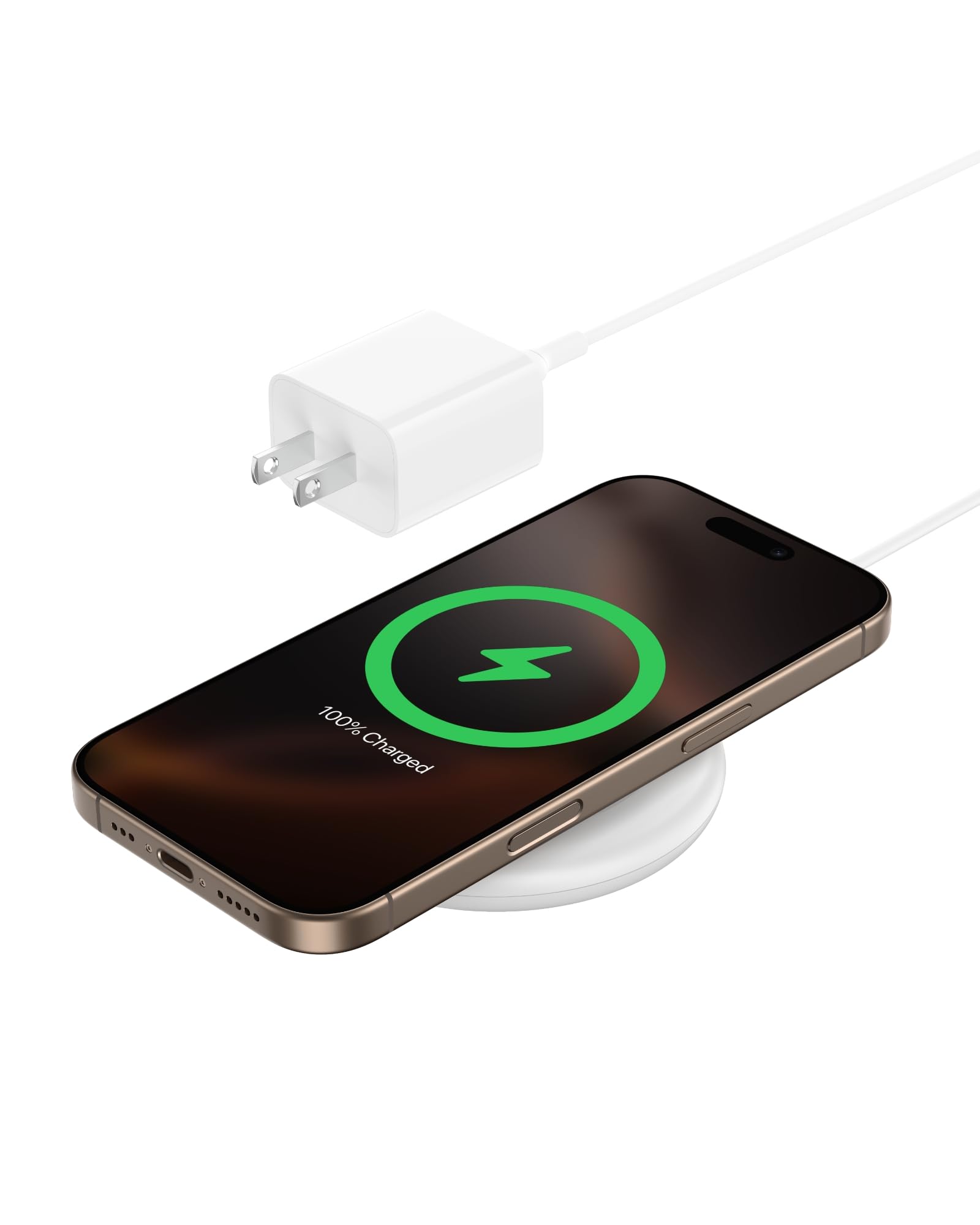 Belkin Magnetic Wireless Charging Pad 15W - MagSafe-Compatible Qi2-Certified Wireless Charger for iPhone 16 Series, Samsung Galaxy S25, AirPods, & More w/Non-Slip Base, Power Supply Included - White Image