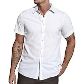 ONKEEP Mens Short Sleeve Dress Shirts Stretch Casual Button Down Shirts Solid Regular Fit Formal Shirt
