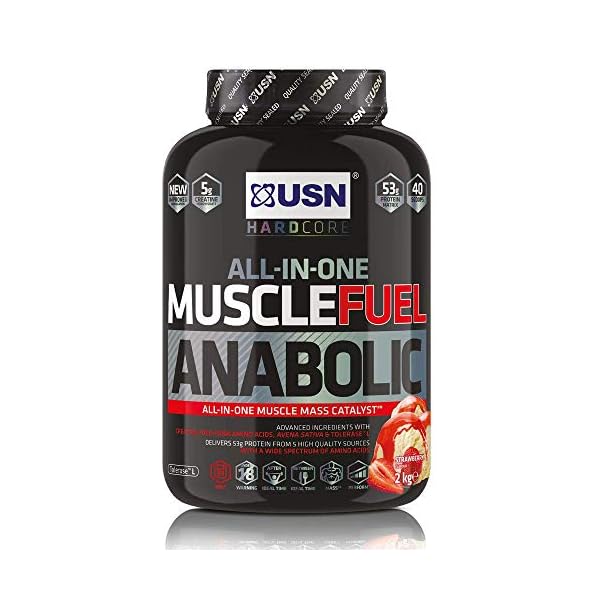 USN Muscle Fuel Anabolic Strawberry All-in-one Protein Powder Shake (2kg): Workout-Boosting, Anabolic Protein Powder for…