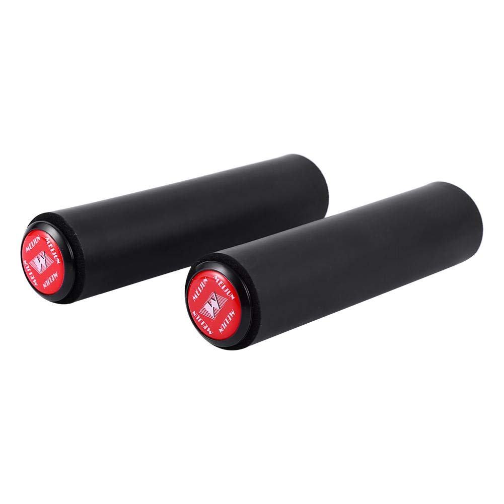 1 Pair Bicycle Grips, Shock-Absorbing Silicon Cycling Handlebar Grip with Bar Ends for Mountain Bike XC FR Cycling Dia 18 mm (Black) Ride