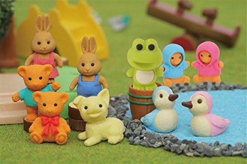 Iwako Cute Animals Japanese Erasers Set(10pieces)-Dog, Teddy Bear(green, red), Rabbit(blue, pink), Duck(pink, blue), Flog, Parka Bear(pink, blue)