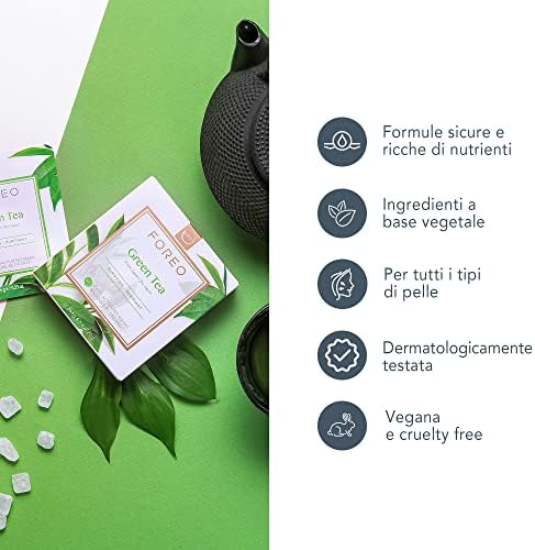 Green Tea, maschera viso UFO per pelle grassa e imperfezioni, confezione con 6 unità, antiossidante, idratante, tè verde ed estratto di Ulmus, naturale e cruelty free, compatibile con UFO/UFO 2