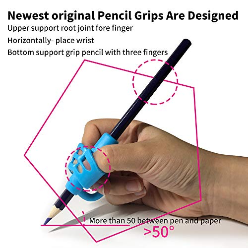Pencil Grips（New), KOABBIT Children Pen Writing Aid Grip Set Posture Correction Tool for Kids Preschoolers Children,Hollow Ventilation Colorful (3 Pack) - Thumbnail 3
