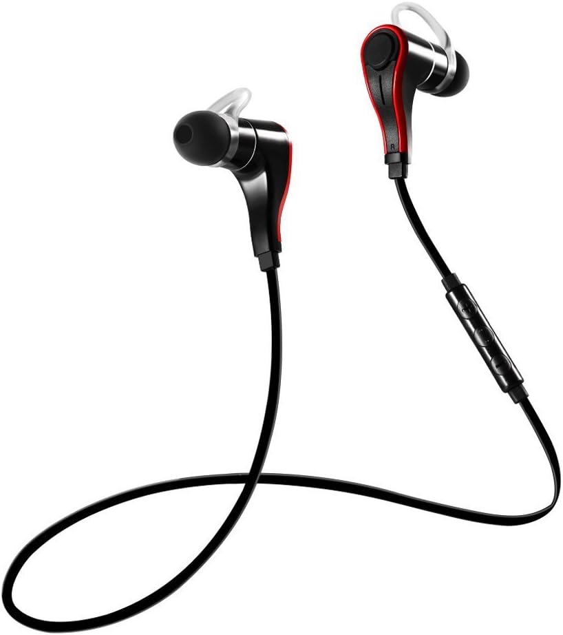 FKANT Bluetooth Headset, V4.0 Wireless Noise Canceling Stereo Headphones Sport Voice Command Earbuds with Mic for iPhone Samsung Cellphone and Tablets [with Zipper Case]
