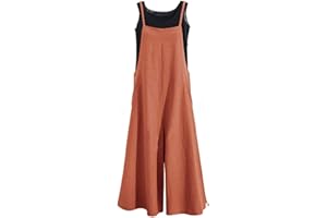 YESNO Women Casual Loose Long Bib Pants Wide Leg Jumpsuits Baggy Cotton Rompers Overalls with Pockets PZZTYP2