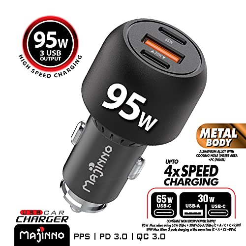 MAJINNO USB C Car Charger Fast Charge pd PPS 95w for iPhone Laptop 65w