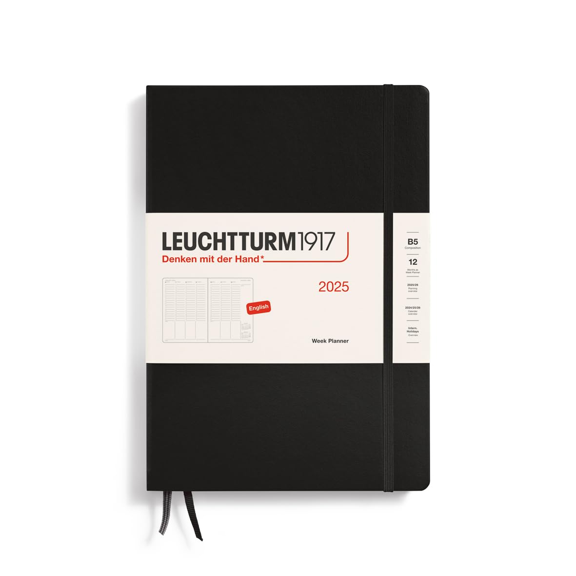 LEUCHTTURM1917 370688 Weekly Planner Composition (B5) 2025, Black, English