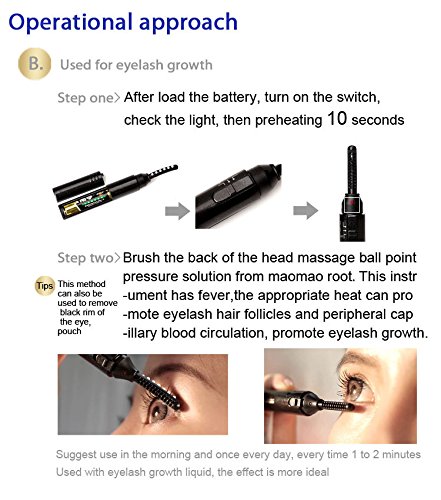 NIPOO Eyelash Curler with Comb - Heated Eyelash Curler Electric Eyelash Brush with Dual Temperature and Fast Heated Function, Growth - Massage Wand, Black