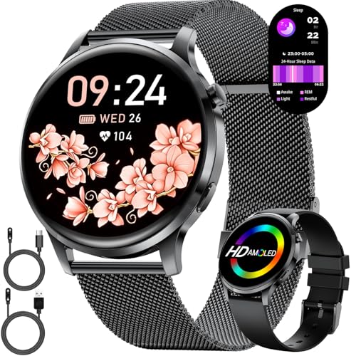LIGE Smartwatch for Women 7.9 mm Ultrathin 1.32 Inch AMOLED Phone Call for Android iOS Elegant Smartwatch Multisport, Fitness/Heart Monitor/Sleep, Pedometer, Calories, Dark Grey