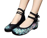 AvaCostume Peacock Embroidery Spangly Beading Girls Platform Prom Dress Shoes, Black, 38