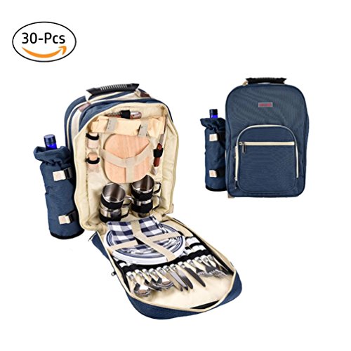 Liwes 30 PCS Camping Cooking Kitchen Utensil Set Backpack,Portable BBQ Barbecue Camp Travel Kit,with Spoon,Fork,Knife,Cloth,Bottle Organizer for Picnic Camping