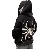 Agaster Women Men Oversized Harajuku Y2K Spider Graphic Hoodie Long Sleeve Full Zipper Jacket Coat Casual E Girl