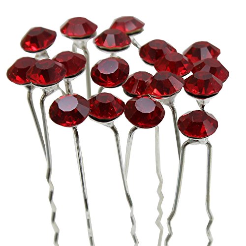 Nestarfactory Polka Dot Elements Collection Rhinestone Metal Hair Pin Pack of 20 with Exclusive Gift (Red)