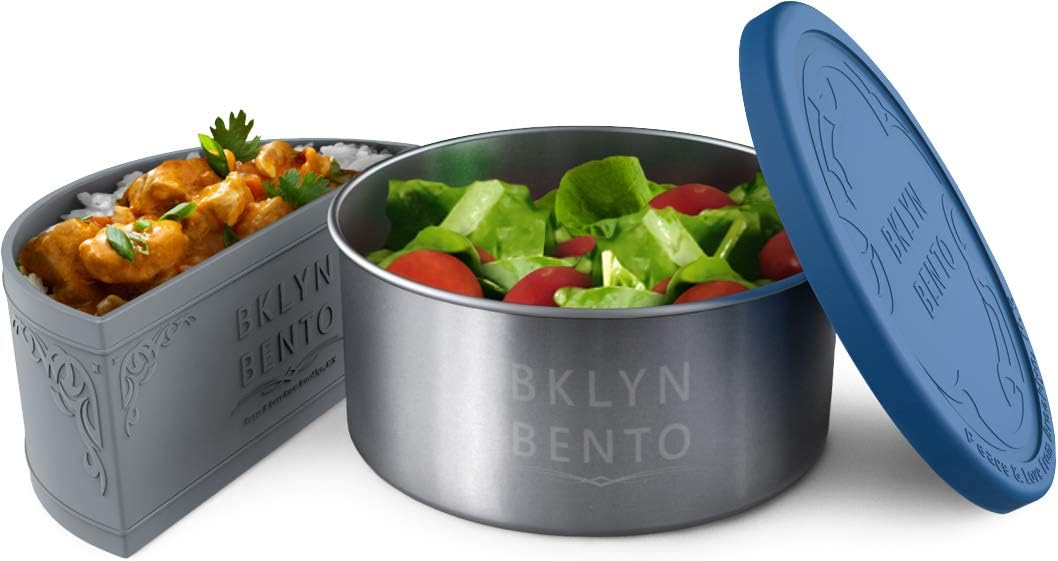 Stainless Steel Food Container With Silicone Food Separator and Leak Proof Silicone Lid | Metal Lunch Box | Bento Box | Nesting Food Storage | Portion Control Snacks | Baby Kids Adults [2 PCS Set]