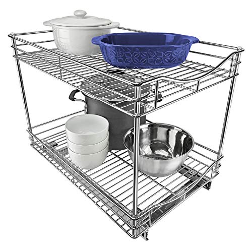 Lynk Professional Double Drawer Pull Out Two Tier Sliding Under Cabinet Organizer, 14w x 21d x 16h -inch, Chrome