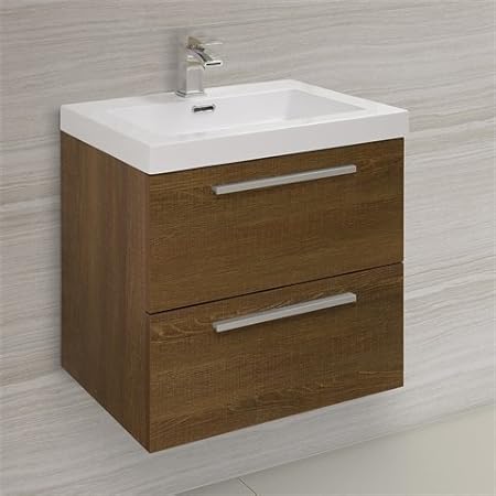 Jordana Textured Oak Wall Hung Blum Drawer Vanity Unit With Basin