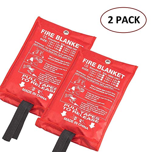 Afireat 2 Pack Fire Blanket, Fiberglass Fire Emergency Blanket Suppression Flame Retardant Blanket Survival Thermal Blanket Safety Cover for Kitchen,Fireplace,Car,Office,Warehouse (39.3 X 39.3 inch)