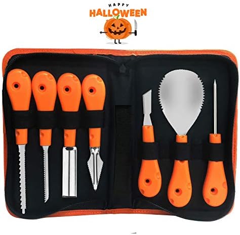 EVNEED Halloween Pumpkin Carving Tools Kit 7 Pieces, Sturdy Stainless Steel Pumpkin Carving Set - Easily Carve for Pumpkin Decorations with Storage Carrying Case