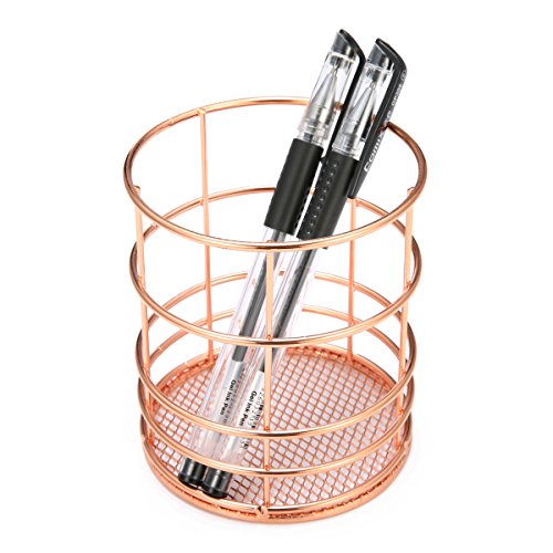 Caveen Rose Gold Wire Net Pencil Holder Round Iron Mesh Pen Cup Stationery Organizer Desk Sorter For Office Home School