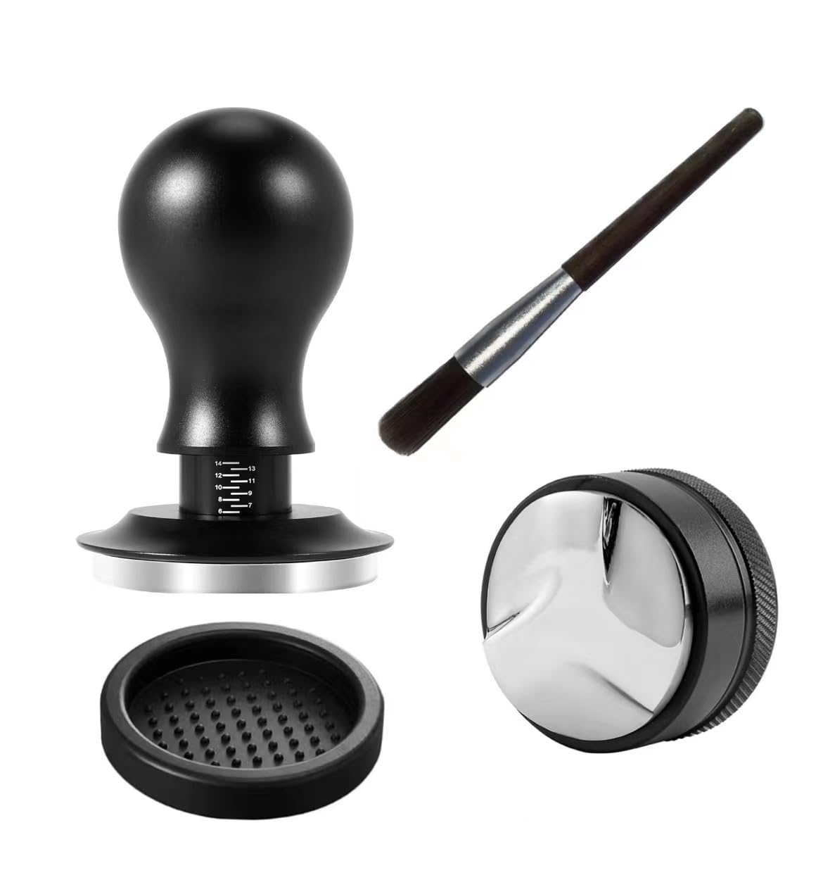 58mm Coffee Tamper & Distributor Set, Goespecil Espresso Tamper with Spring Loaded and Base, Coffee Leveler for 58mm Breville Portafilter with Coffee Cleaning Brush (58mm)
