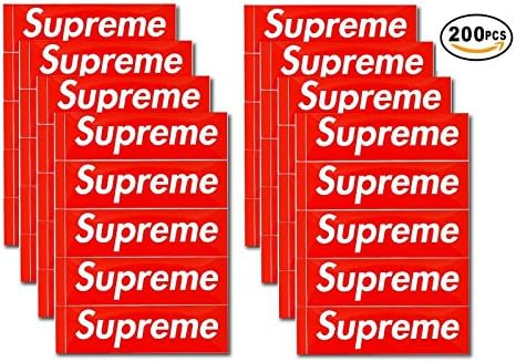 [ 200 Pack ] Supreme Box Logo Sticker 3.6" x 1.2" Red Color Waterproof Vinyl Decal Custom Peel-Able Adhesive for Skateboard Laptop Car Phone Bumper Bike Helmet Mac
