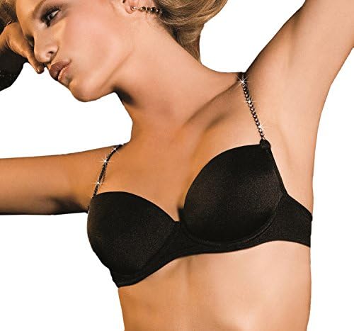 ea Lingerie Best Seller Demi Bra Underwire with Adjustable Crystal Straps (34B, BLACK)