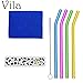VILA Colorful Glass Drinking Straws with Brush, Comfortable, Reusable, Eco-Friendly, Ergonomically Bent, BPA-Free, Rust-Proof, Scratch-Proof, Dishwasher Safe, Set Includes 4 Straws, 1 Brush, 1 Cloth