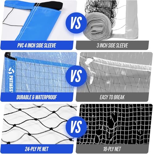 Patiassy Volleyballnetz Garten Outdoor Mobiles Set Mit Stangen, Höhenverstellbar Volleyball Netz, PU Volleyball, Handpume, Grenzlinie, Tragetasche für Rasen Standardgröße 9,5m* 1m
