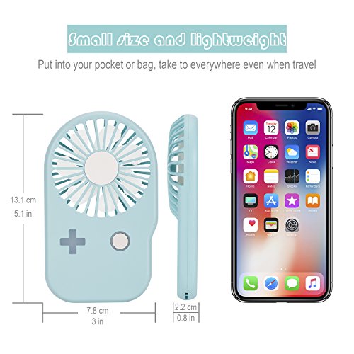 Aluan Portable Fan Mini Handheld Fan Powerful Speed Adjustable Pocket Personal Fan USB Rechargeable Cooling for Kids Girls Woman Home Office Outdoor Travel Eyelash Fan, Blue