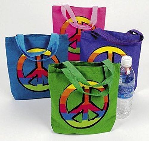 Rss Products 12 PEACE SIGN Canvas TOTE Bags/HIPPIE/60s RETRO/8.5"/Dozen BIRTHDAY PARTY FAVORS