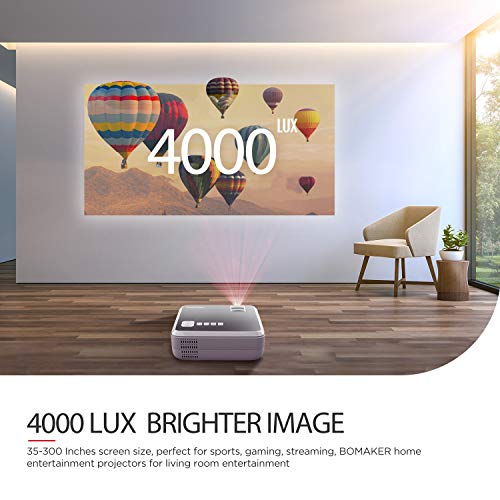 Bomaker Mini Projector, Upgraded 4000 Lux with 50,000 Hrs, 1080P and 250'' Display Supported Portabl - //coolthings.us
