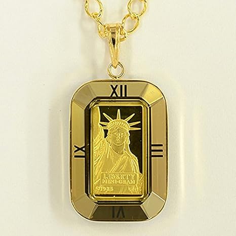 Amazon Co Jp 1g 純金 ゴールド ペンダント スイスクレジット ゴールドバー1g 四角金時計枠ペンダント クレディ スイス銀行発行 1gの純金 24金 Ingot インゴット 保証書付き ネックレス チェーン45cm ホビー