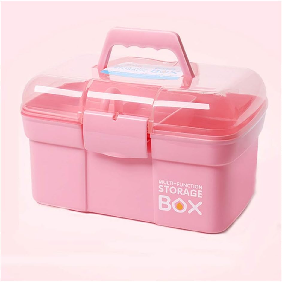 Anyren Nail Polish Glue Nail Art Kit Storage Box Multi-function Storage Box for Cosmetic, Manicure Tools, Eyelash Extension Kit Container (Pink)