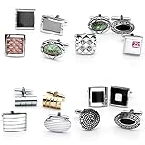 Zysta 8pcs Stainless Steel Grid Shell Men's Classic Shirts Cufflinks Groom Wedding Business Shirt, Silver,Gold, 4 Pair Set