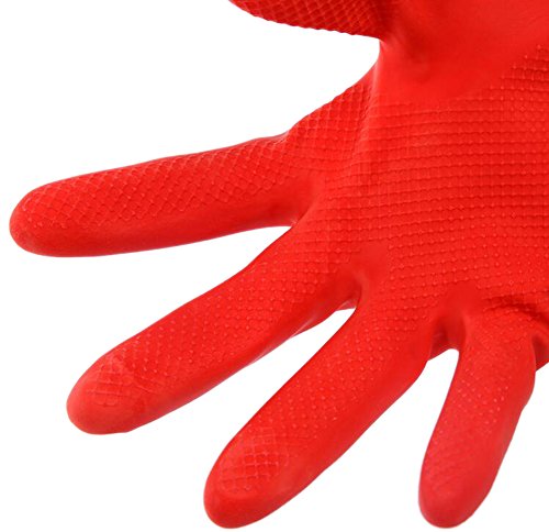 Lesirit Waterproof Household Gloves Long Sleeve Fleece Cuff Latex Cleaning Gloves from, 2 Pair Pack (B)
