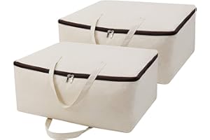 IWILL CREATE PRO 2-Pack Heavy Duty Canvas Cotton Storage Bags for King/Queen Duvets | Soft & Breathable | 3-Zip Opening, Dust Proof Blanket Organizer Bag | 23.6 * 8.7 * 17.7inches