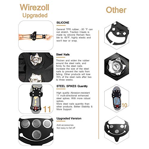 Wirezoll Ice Cleats, Stainless Steel Traction Cleats, Portable Walk Spikes Crampons for Walking, Jogging, Hiking, Mountaineering Ice Snow Grips - Thumbnail 2