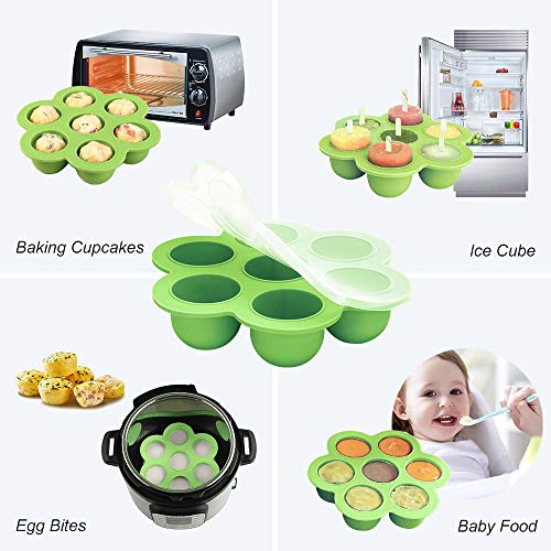 Pressure Cooker Accessories with Silicone Egg Bites Molds and Steamer Rack Trivet with Heat Resistant Handles for Instant Pot Accessories 6 Qt 8 Quart, 3 Pcs with 2 Bonus Spoons (Green)